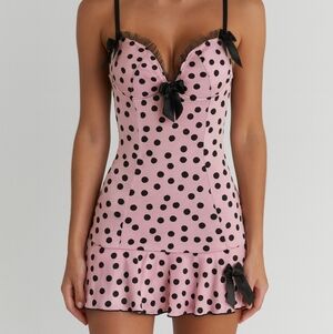 Shirley Of Hollywood Teddy Lingerie XL Polka Dot Pink Black Sexy Barbiecore